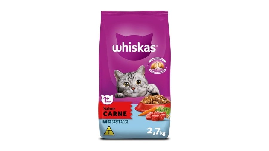 Whiskas Ração Carne Gatos Adultos Castrados 2,7 kg