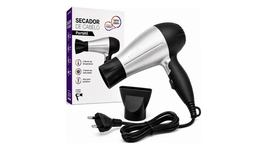 Secador De Cabelo Portátil Dobrável 1200w Bivolt 110 220