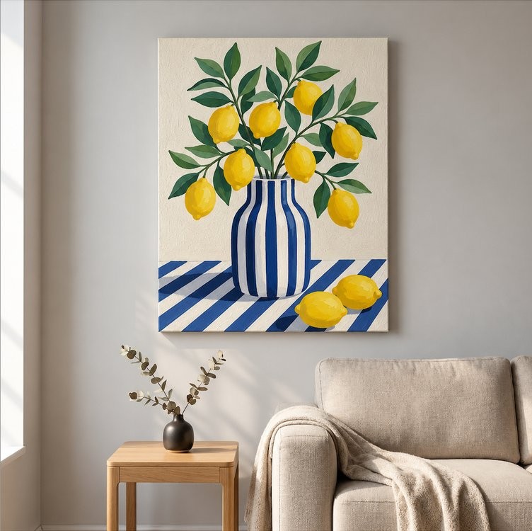 Quadro Decorativo Vaso Listras Azul 60x90 Tela Canvas Grande Pronto Para Pendurar Sala Quarto