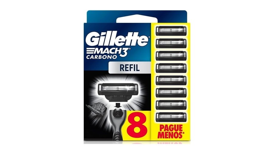 Gillette Mach3 Carbono Carga para Aparelho de Barbear com Carvão 8 Unidades