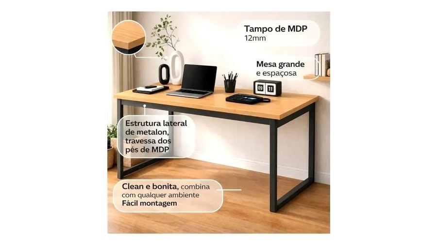 Mesa Escritório Industrial 150x60 Estrutura Ferro Reforçado Home Office