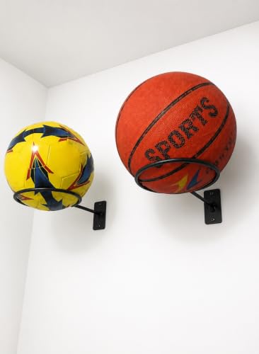 Kit 02 Suportes para Bola Futebol Basquete Vôlei Aço Preto 16x16cm | Aço Reforçado, Inclui Parafusos e Buchas, 16x16 cm, Cor Preta, Kit com 2 Unidades