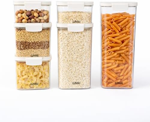 Kit 6 Potes Herméticos LUMAI, Vedação Ultra Forte, Livre de BPA, Resistentes a Quedas, para Freezer, Organizador de Cozinha, Branco
