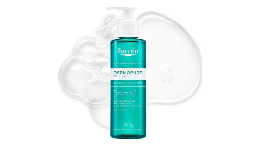 Eucerin Dermopure Clinical Gel de Limpeza Gentil 200ml, Redução da oleosidade e acne, Desobstrui os poros