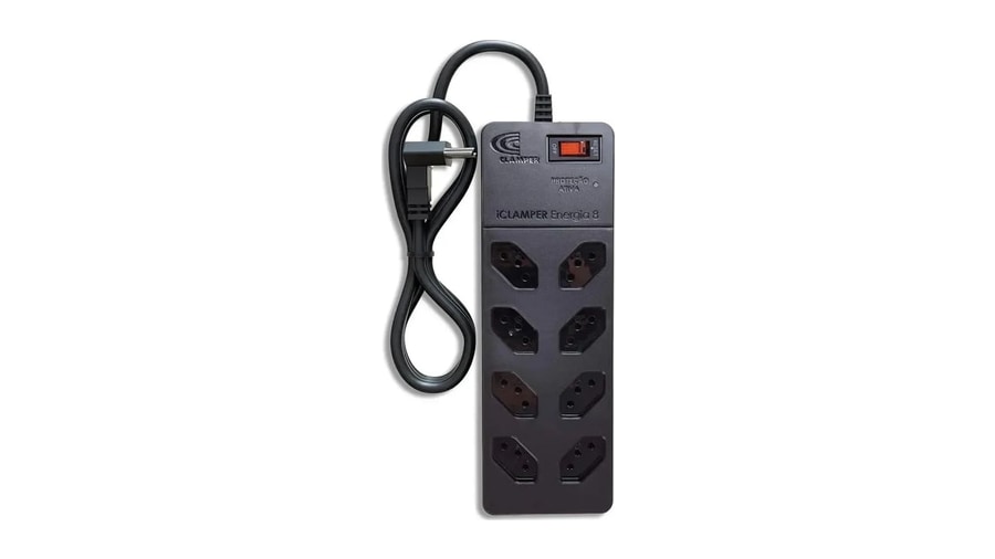 Filtro de Linha com Protetor de Surto Dps iCLAMPER Energia 8 Tomadas 3 Pinos 10 Amperes com Tecnologia Lcf Anti Raio Cor Preto