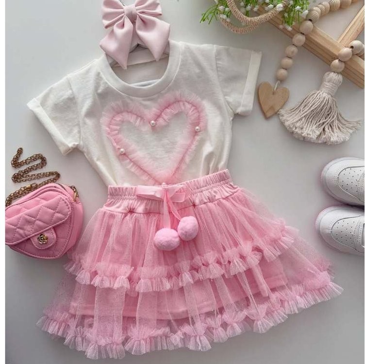 Conjunto Infantil tule menina blusa e saia verão