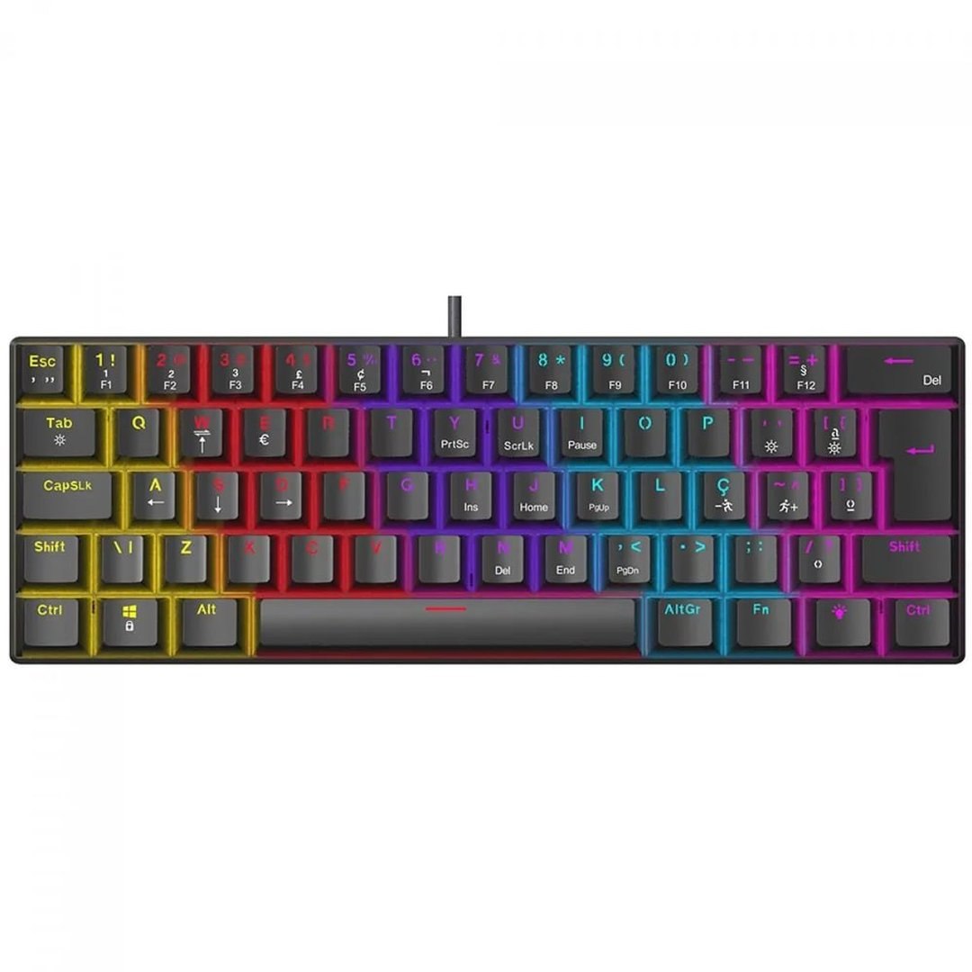 Teclado Mecânico Gamer Ninja Leap 60%, Switch Blue, Rainbow, Abnt2, Preto, Gn-kb-lpbl60bbuab
