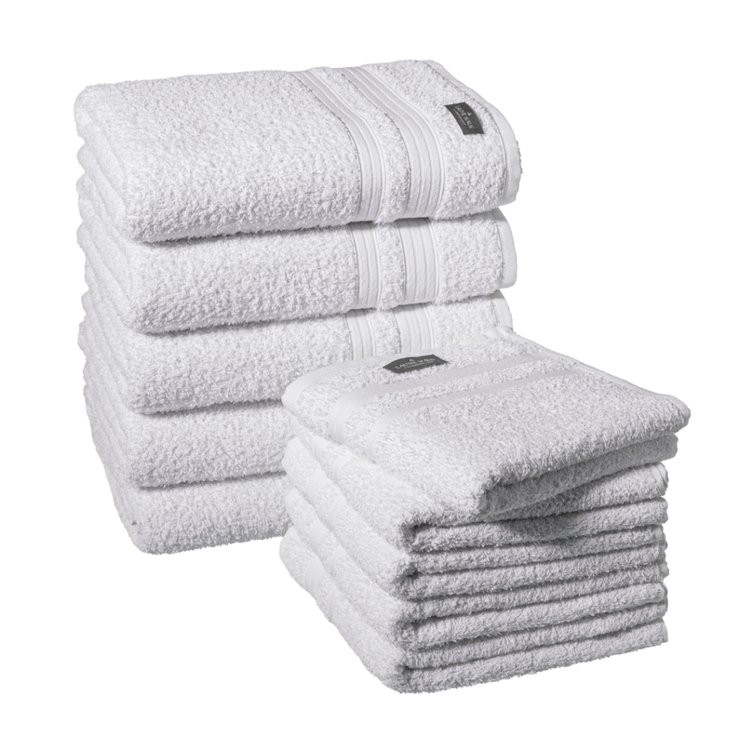 Kit 10 Toalhas 5 Banho e 5 Rosto Modelo Anna - Branca Padrão Hotel Macia Spa Pousadas Airbnb Hostel