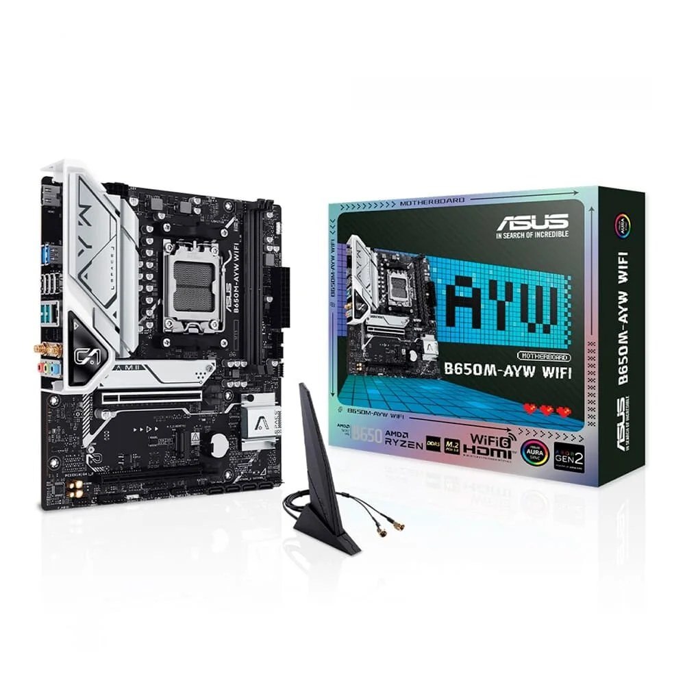 Placa Mãe Asus B650m-Ayw Wi-Fi, Am5, Matx, Ddr5, Wi-Fi, Bluetooth 90Mb1ki0-M0eay0