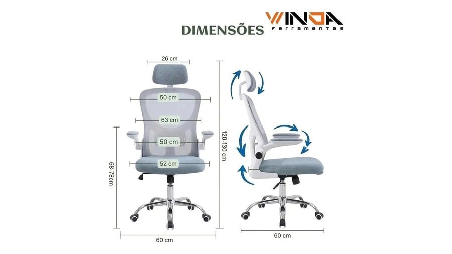 Cadeira para Computador e Escritório Giratória Ergonômica 150kg Branco-Acinzentado