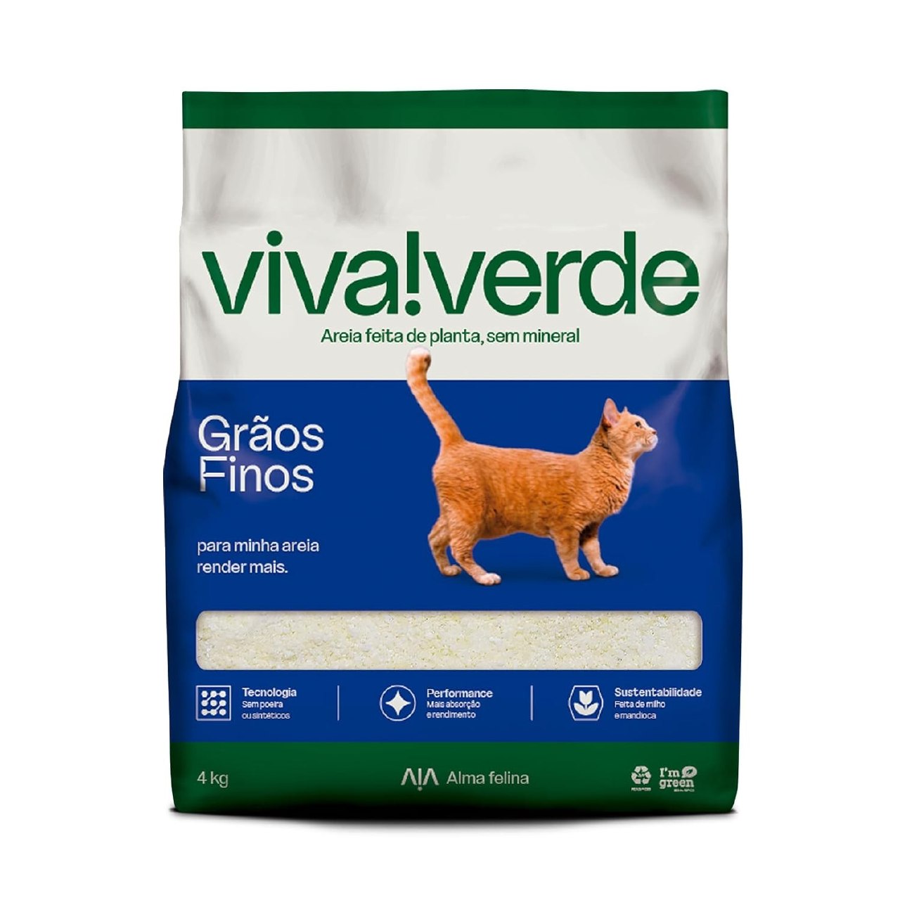 Viva Verde Areia Higiênica Biodegradável para Gatos Grãos Finos 4kg Siga