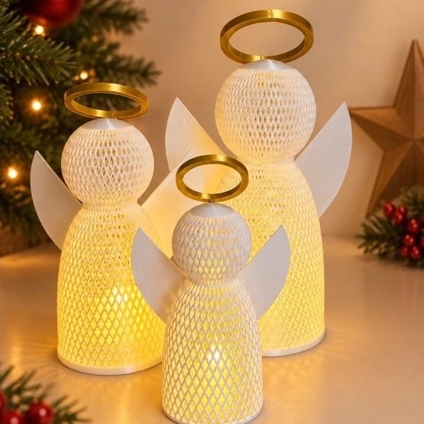Anjo de Natal em Malha com Vela de LED
