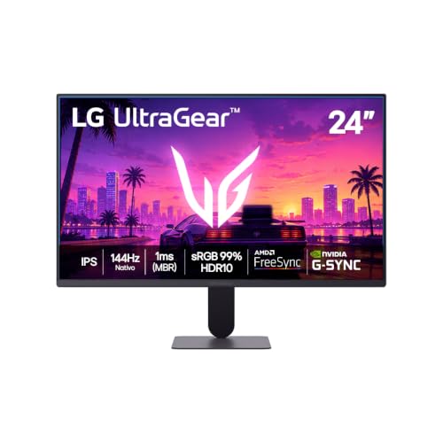 Lg UltraGear Monitor Gamer 24" Ips 144Hz nativo, 1ms (Mbr), Full Hd (1920x1080), Hdr10, Nvidia G-Sync, Amd FreeSync sRGB, Preto 24G411b