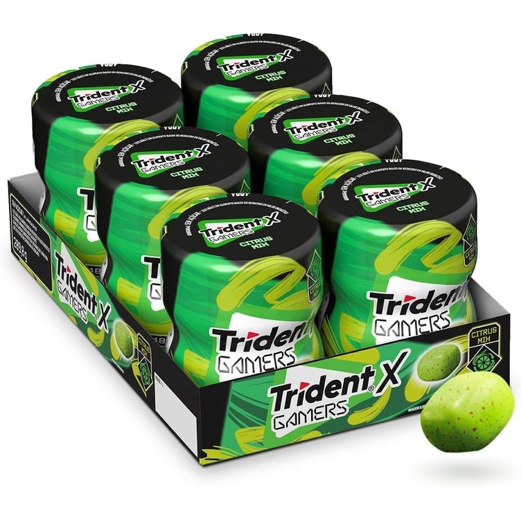 Chiclete Trident X Gamers Citrus Mix - Caixa com 6 unid de 48,3g