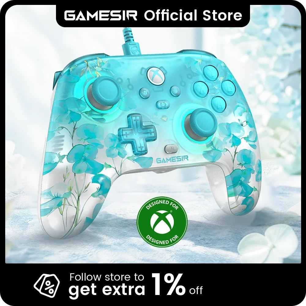 Controle GameSir T7 Pro Floral para Xbox com Joystick de Efeito Hall para Pc, Xbox Series X, Xbox Series S e Xbox One X S Com Fio