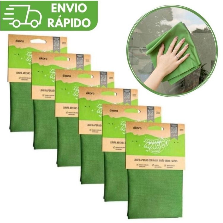 Limpa Vidro Pano Mágicos Ákora Original – Microfibra Premium (Poliéster e Poliamida) 6 Unidades!
