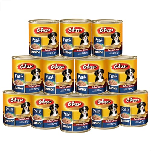 Kit 12 Unidades Patê Colosso Premium Cães Junior Sabor Carne, 280g