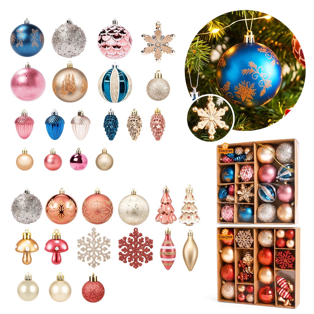 Kit 37 Bolas de Enfeites de Natal Bolinhas Pinhas Flocos Pendentes Árvore Natalina Luxuosa