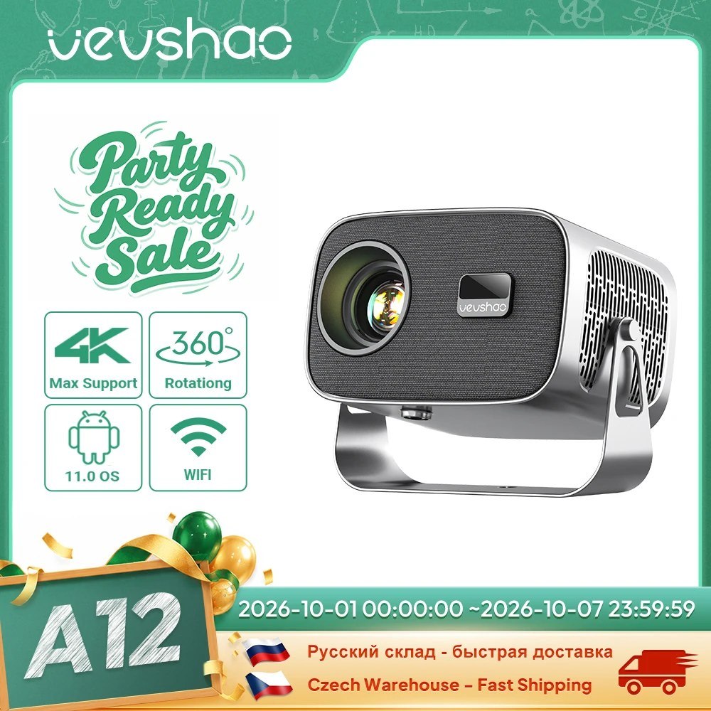 Projetor Vevshao A12, Android 11, Wifi 6, 350 Ansi Lumens