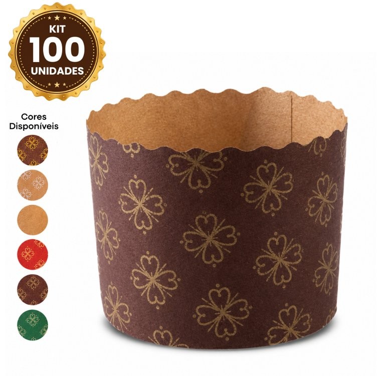 Kit 100 Formas de Panetone Kraft 250g 6 Cores 9x9Cm - Não Precisa Untar, Microfuros, Forneável