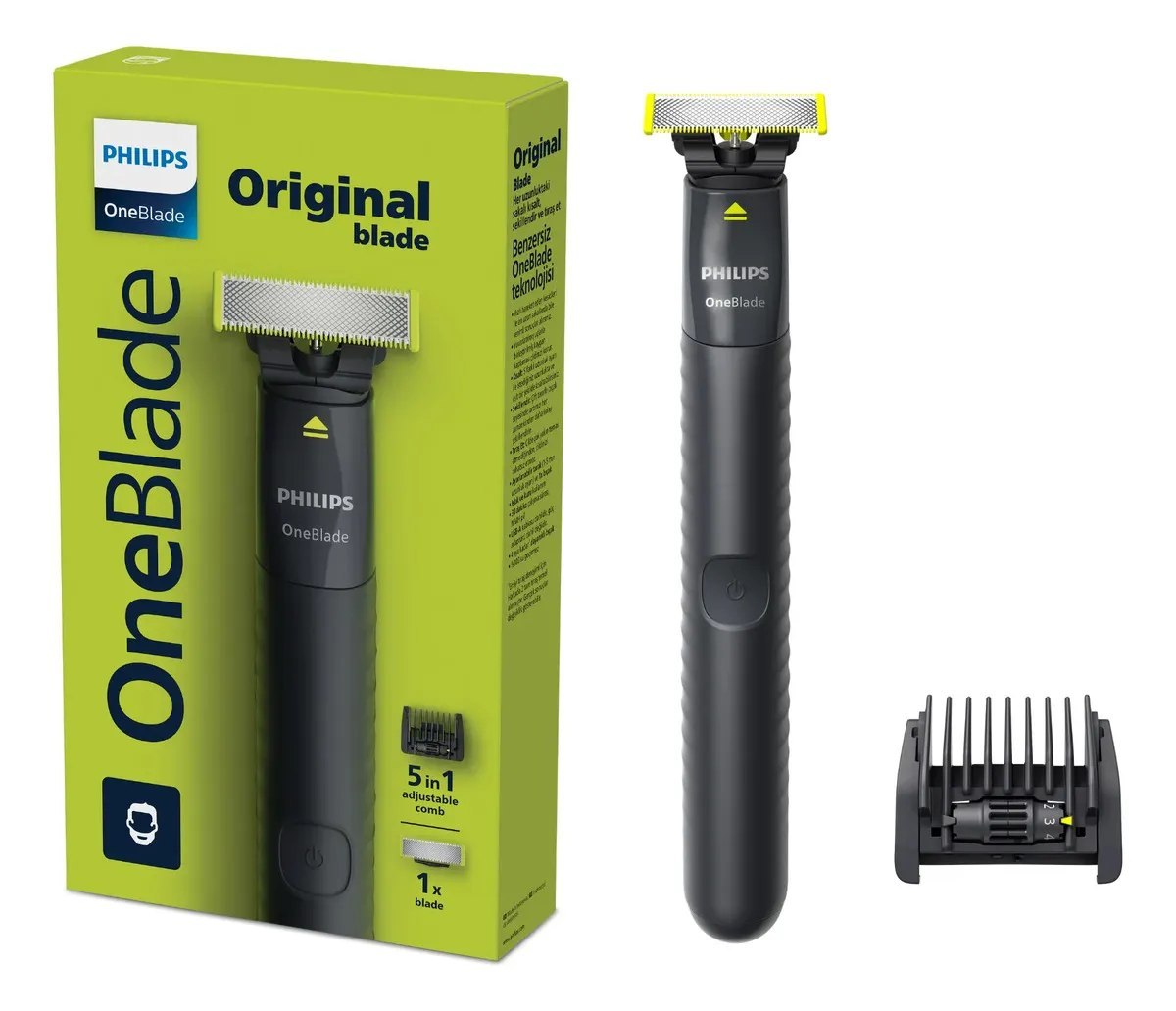 Barbeador e Aparador Elétrico Philips OneBlade com Pente 5 em 1, Sem Fio e À Prova D'Água Qp1425/10