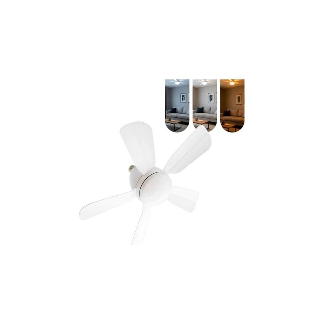 Ventilador Luminária Led 6 Pás Lâmpada Soquete Bocal E27 Teto 3 Cores Luz Branco Amarelo Bivolt