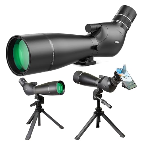 Spotting Scope 20-60x80, Mira de foco duplo ED, lente FMC, mira BAK4 Ultra High Definition Spotter com tripé, suporte de telefone, bolsa de transporte