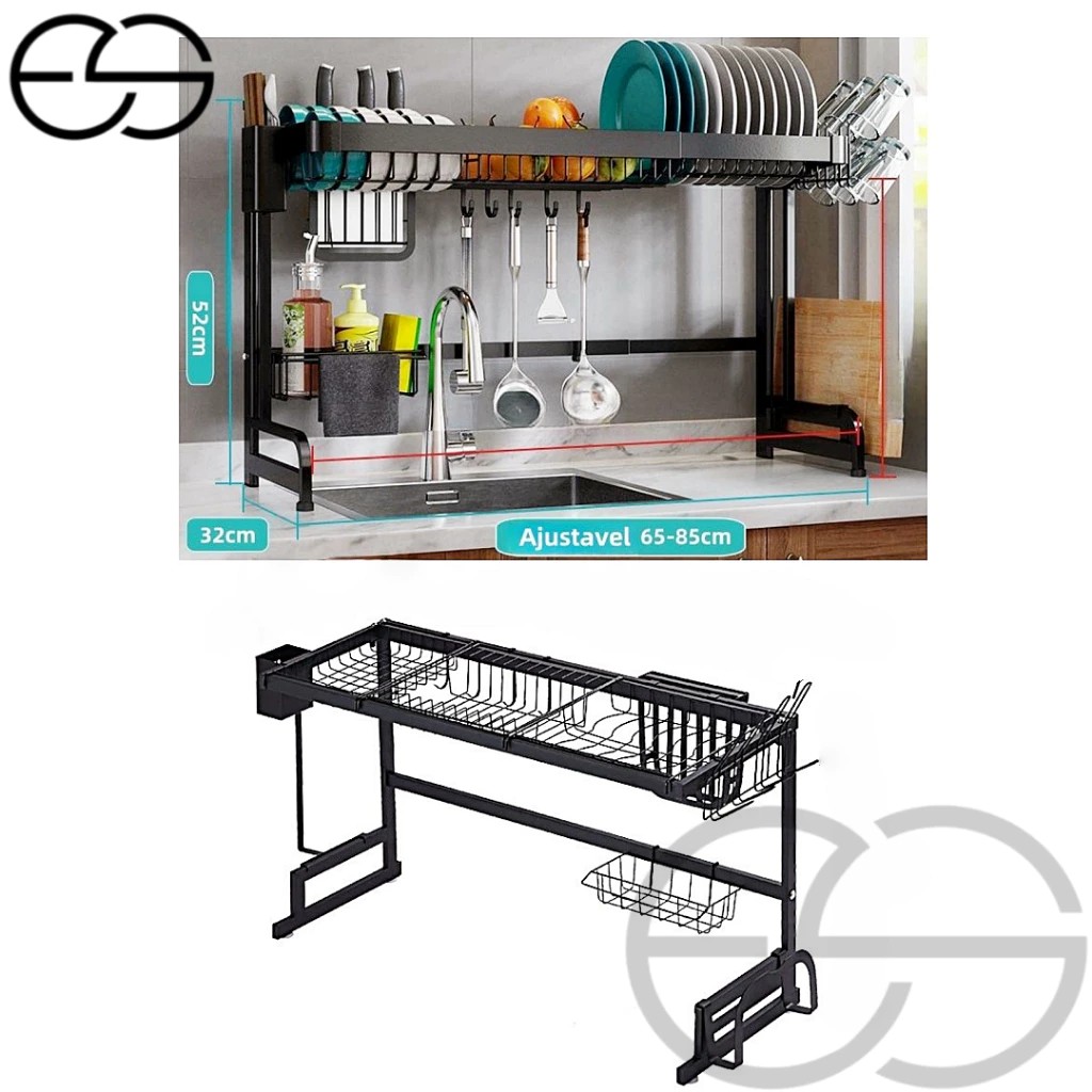 Escorredor De Pratos Autoportante Balcão De Cozinha Pia De Aço Retrátil 65-85cm Organizador Cozinha