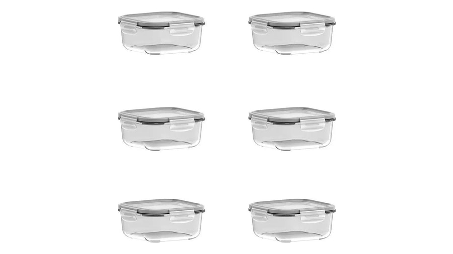 Conjunto De Potes 6 Peças Quadrados 830ml Com Tampa Hermética Cristalino Marinex
