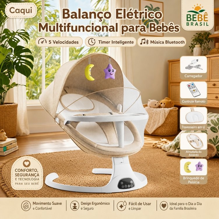 Balanço Elétrico e Berço Calmante com Bluetooth para Recém-Nascidos.