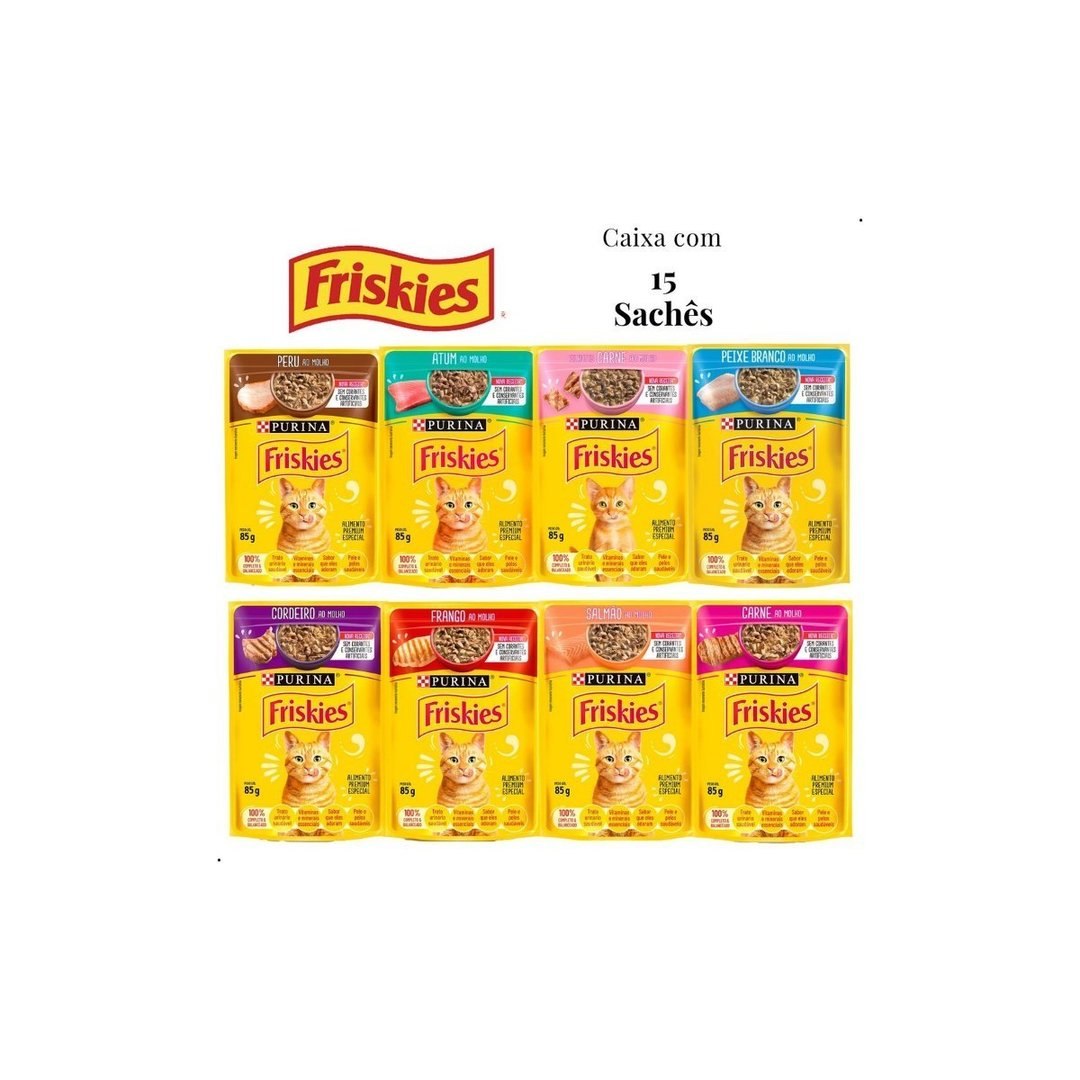 Kit 15 unid Sachê Friskies Alimento Úmido Gatos Escolha o sabor