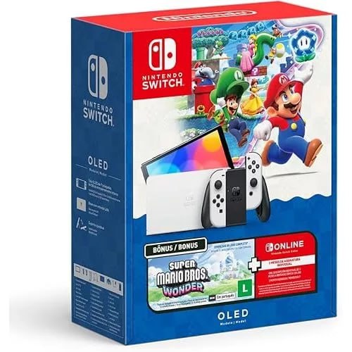Console Nintendo Switch Oled Nintendo Bundle Super Mario Bros Wonder 3 Meses Nintendo Switch Online 64gb Branco
