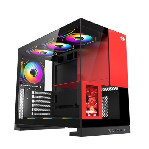 Redragon Gabinete Gamer Eternal Pro Mid Tower Aço e Vidro Temperado Sem Fans c/ Tela Lcd Atx Preto e Vermelho Ca-613Br