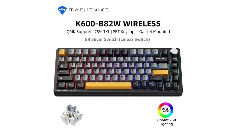 Teclado Mecanico Sem Fio Machenike K600-B82w, Rgb, Teclas Pbt, Tri-mode