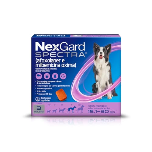 NexGard SPECTRA Antipulgas e Vermífugo para Cães de 15,1 a 30kg - 3 tabletes