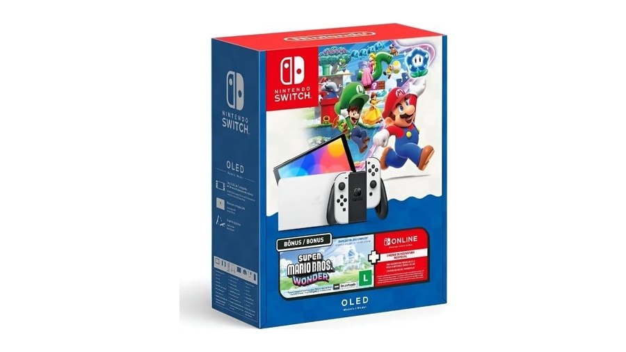Bundle Nintendo Switch Oled + Super Mario Bros. Wonder + 3mo Nos Branco