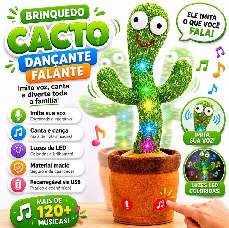 Brinquedo Cacto Dançante Falante Imita Voz Com Musicas Interativo