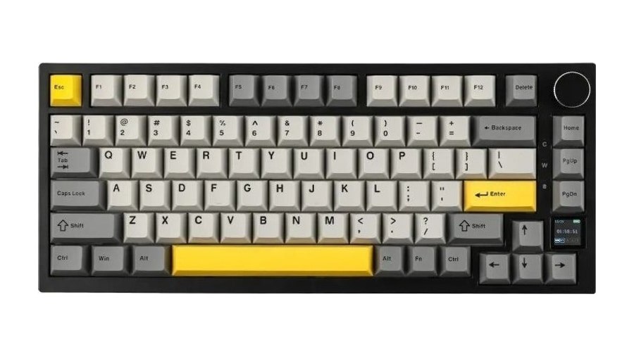 Teclado Sem Fio Mecânico Gamer Ajazz Ak820 Pro, Gasket Mount, Tela Tft, Rgb, Tri-Mode, Switch Gift, Amarelo Ajazz-Ak820-Pro-Gy-gift